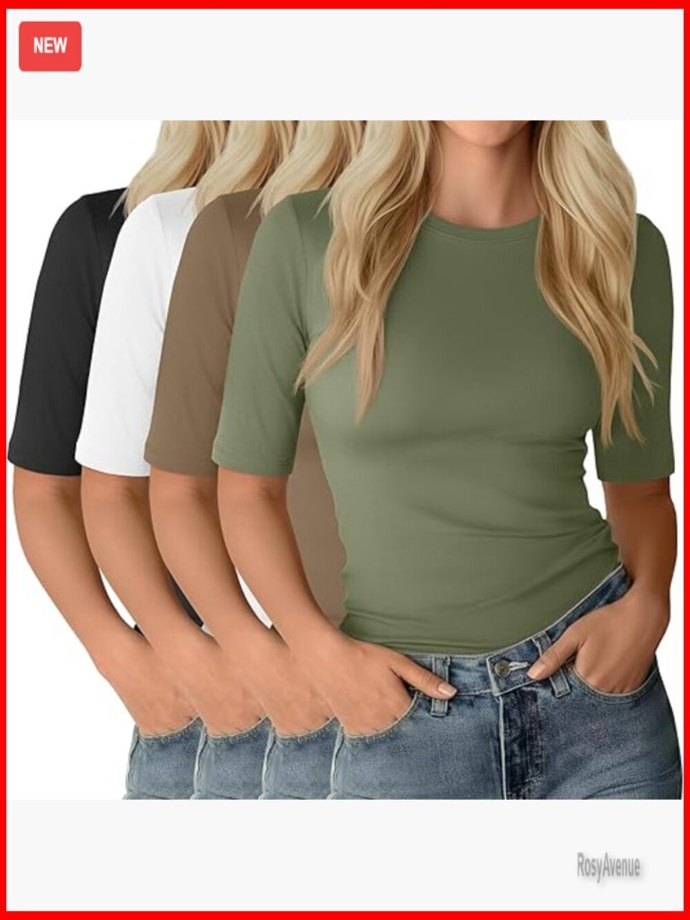 4 Pack Half Sleeve Slim Fit Crewneck T-Shirts for Women